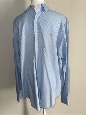 Ralph Lauren Men’s Large Light Blue Button-Down Long Sleeve Shirt Pink Pony